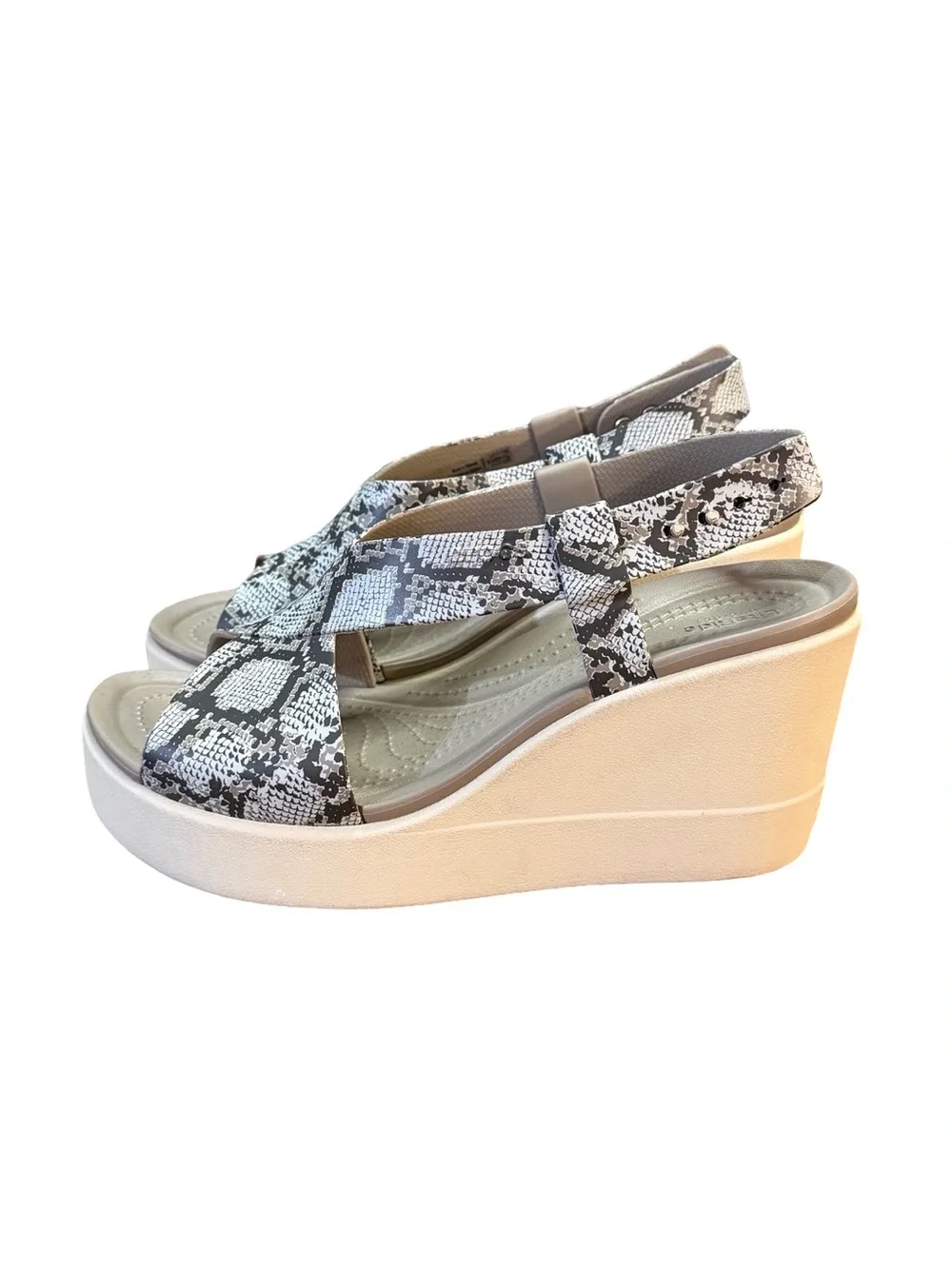 Crocs Brooklyn High Wedge Platform Sandals Grey Python Snakeskin Women’s Size 8